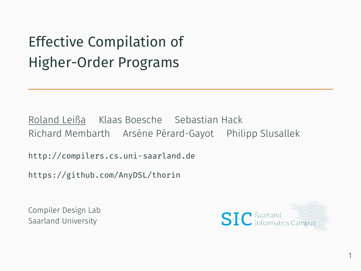 effective compilation of higher order programs