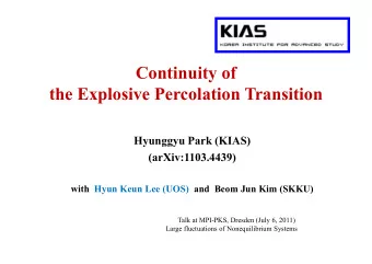 Continuity of  the Explosive Percolation Transition  Hyunggyu Park (KIAS)  (arXiv:1103.4439)  with