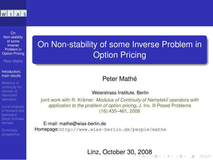 on non stability of some inverse problem in