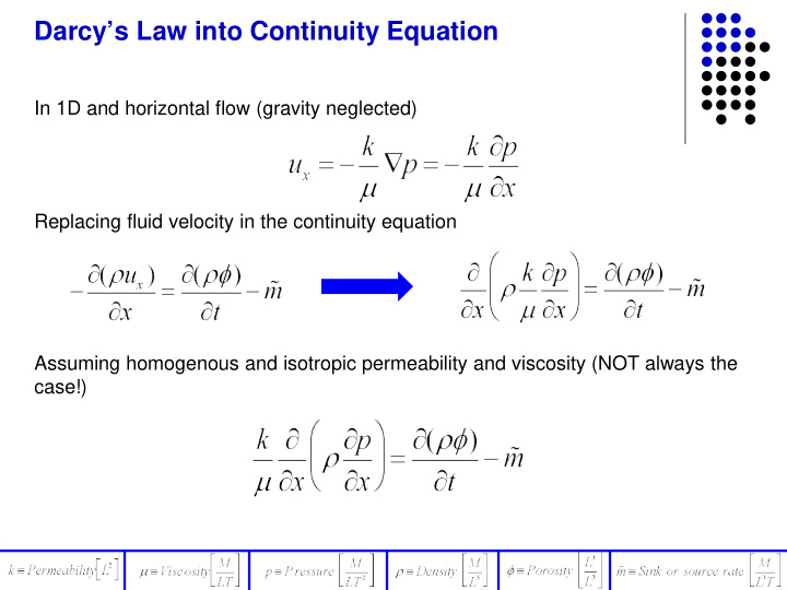 darcy s law into continuity equation