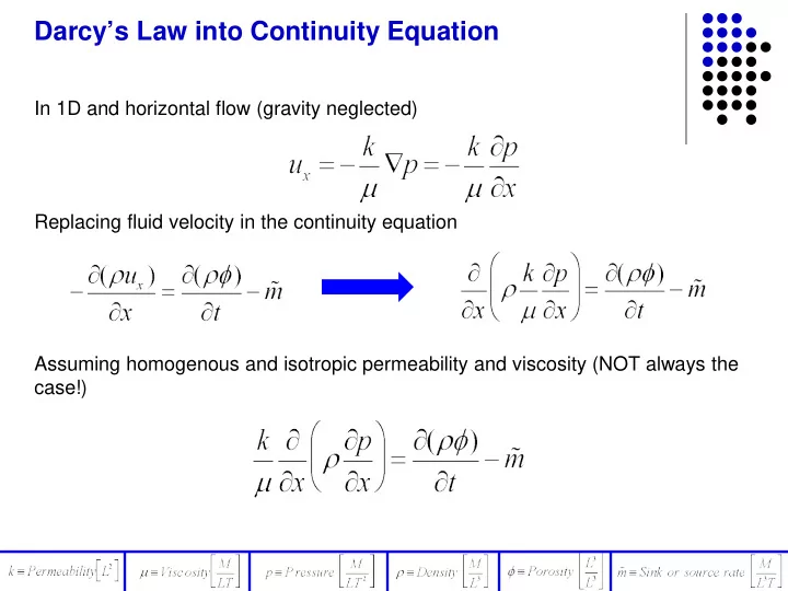darcy s law into continuity equation