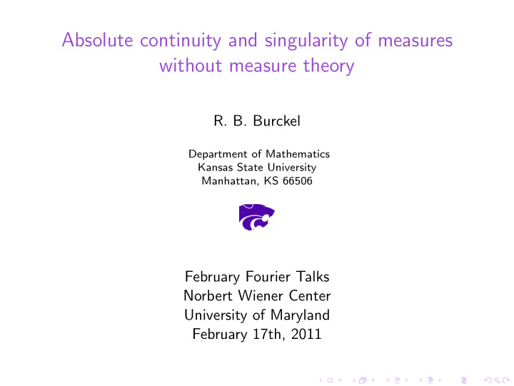 absolute continuity and singularity of measures without