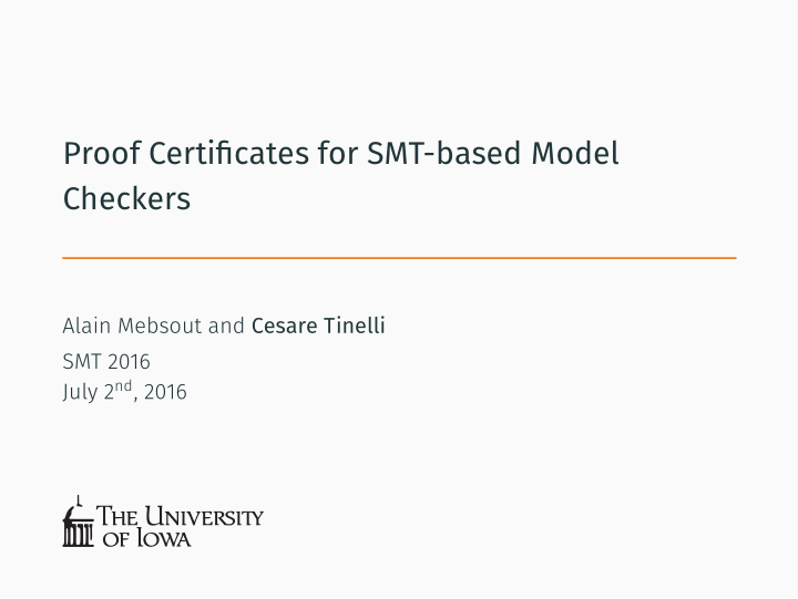 proof certificates for smt based model checkers