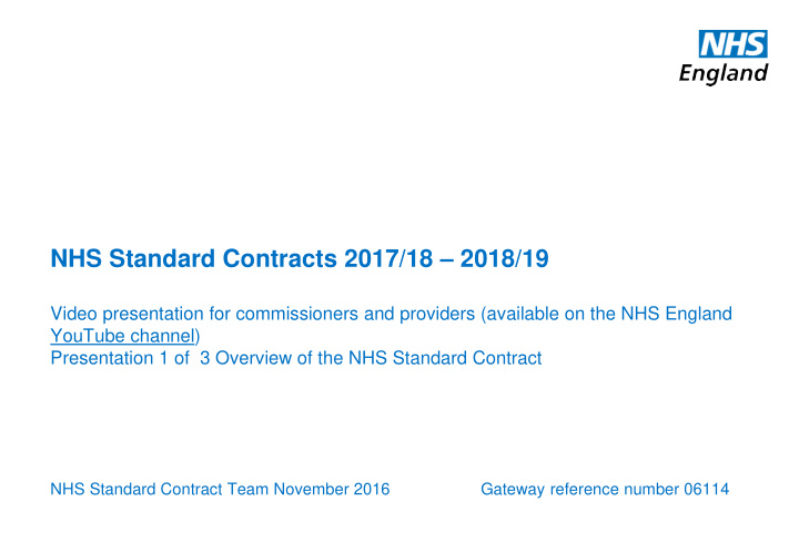 nhs standard contracts 2017 18 2018 19