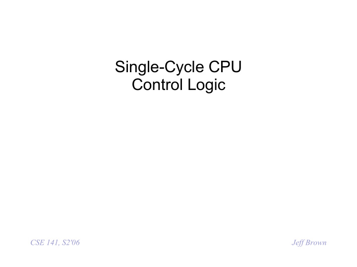 single cycle cpu control logic