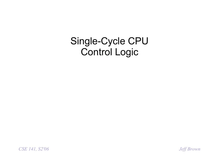 single cycle cpu control logic