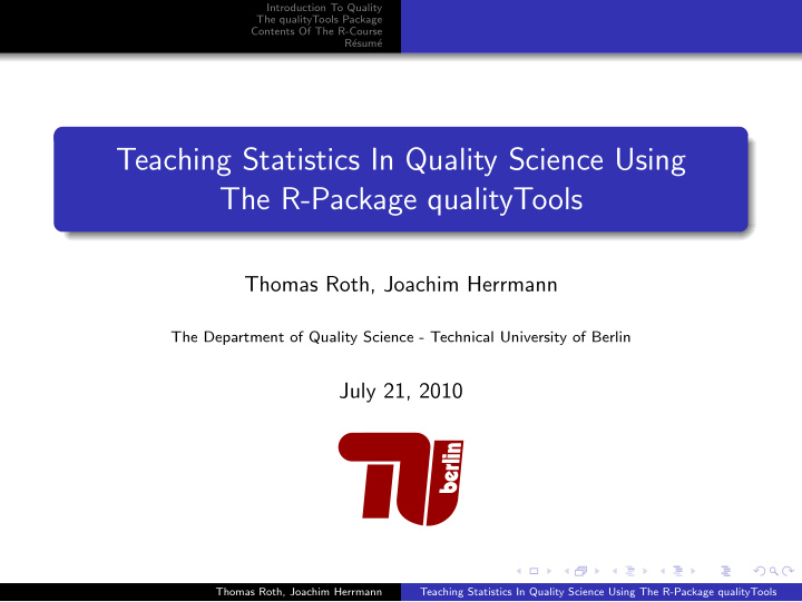 teaching statistics in quality science using the r