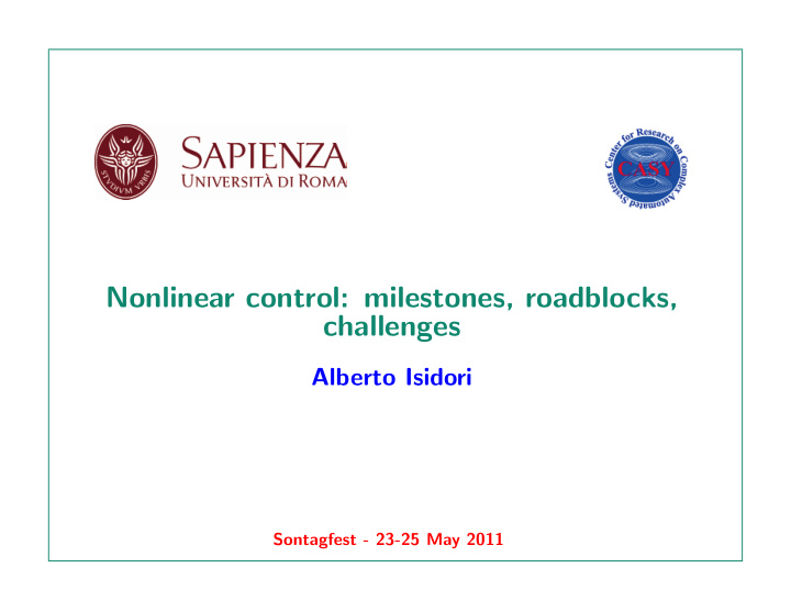 nonlinear control milestones roadblocks challenges