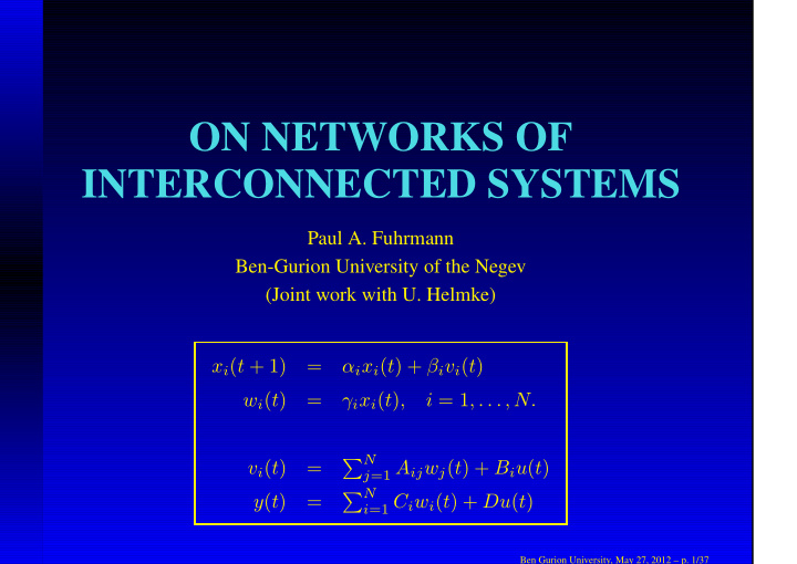 on networks of interconnected systems