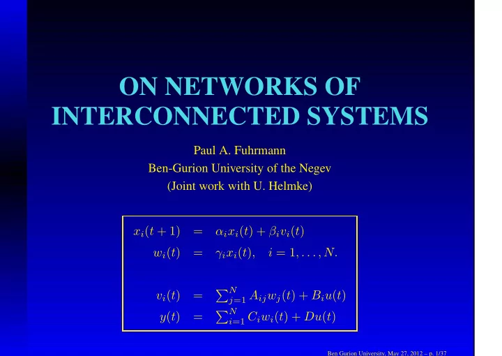 on networks of interconnected systems
