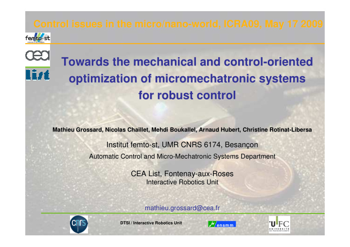 towards the mechanical and control oriented oriented