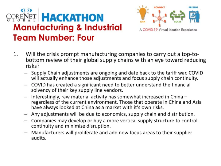 manufacturing industrial team number four