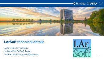 LArSoft technical details Saba Sehrish, Fermilab  on behalf of SciSoft Team  LArSoft 2019 Summer