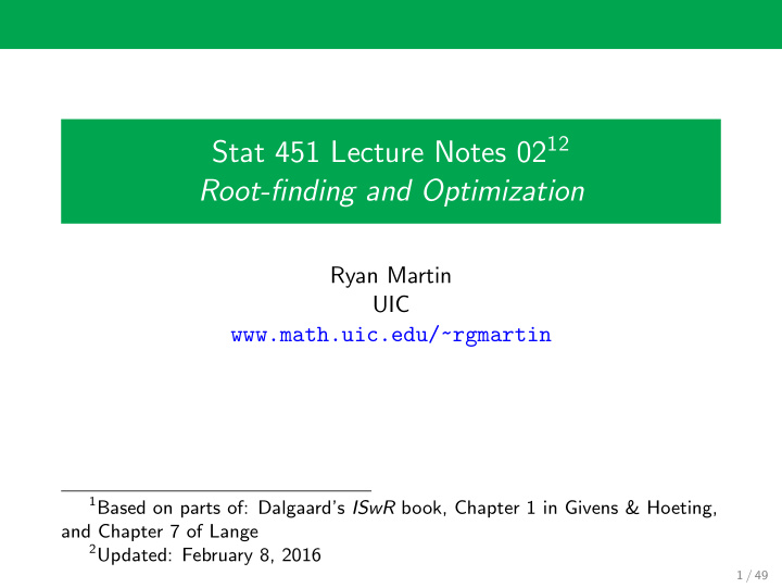 root finding and optimization