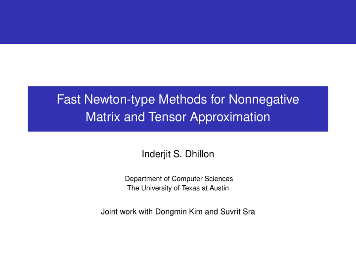fast newton type methods for nonnegative matrix and