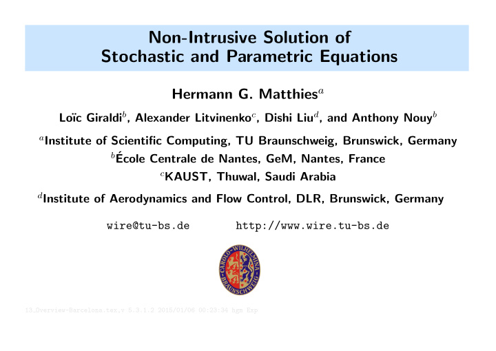 non intrusive solution of stochastic and parametric