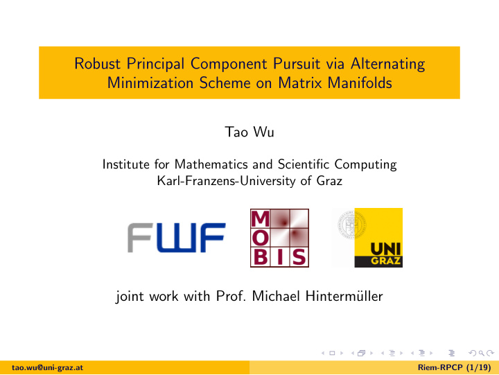 robust principal component pursuit via alternating