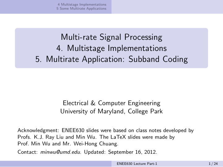 multi rate signal processing 4 multistage implementations