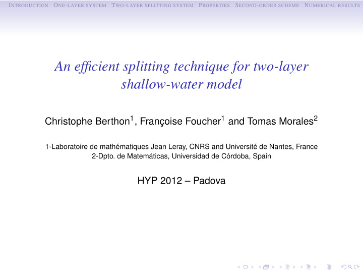 an efficient splitting technique for two layer shallow