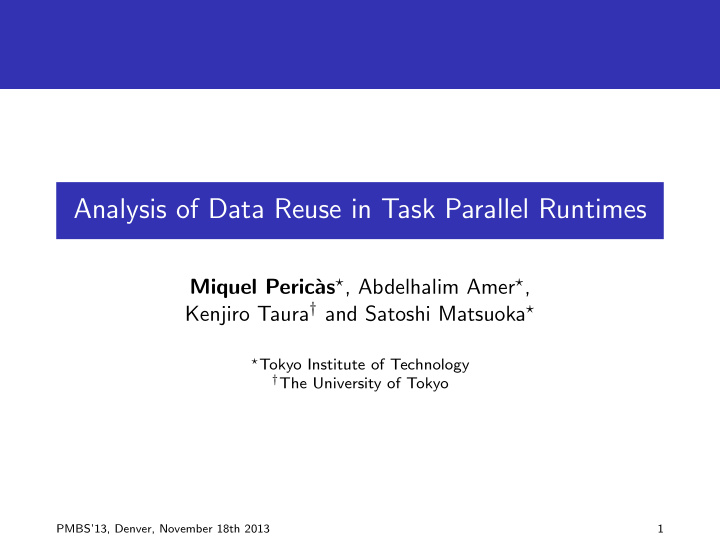 analysis of data reuse in task parallel runtimes