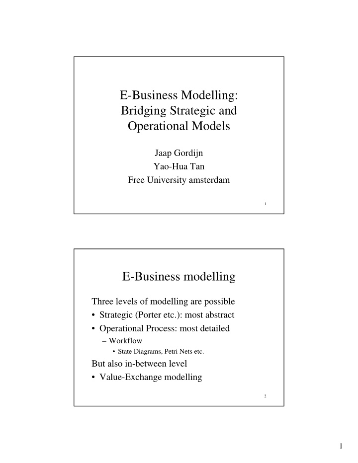 e business modelling bridging strategic and operational