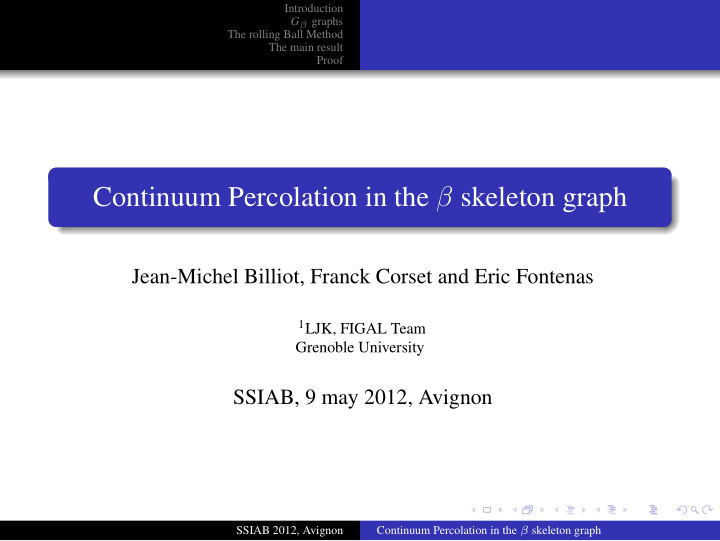 continuum percolation in the skeleton graph