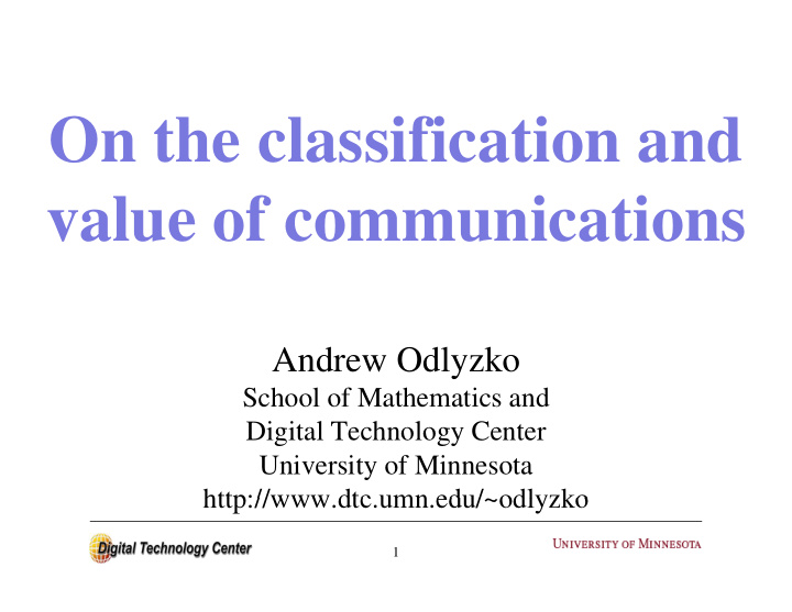 on the classification and value of communications