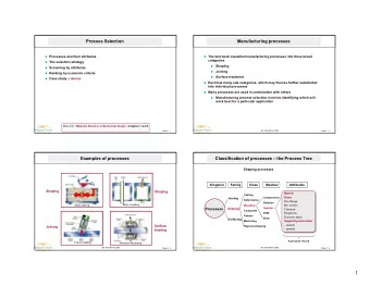 1  Classification of Shape  Process Selection  Some processes can make only simple shapes, others,