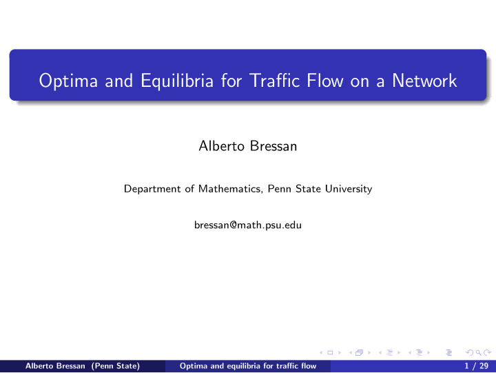 optima and equilibria for traffic flow on a network