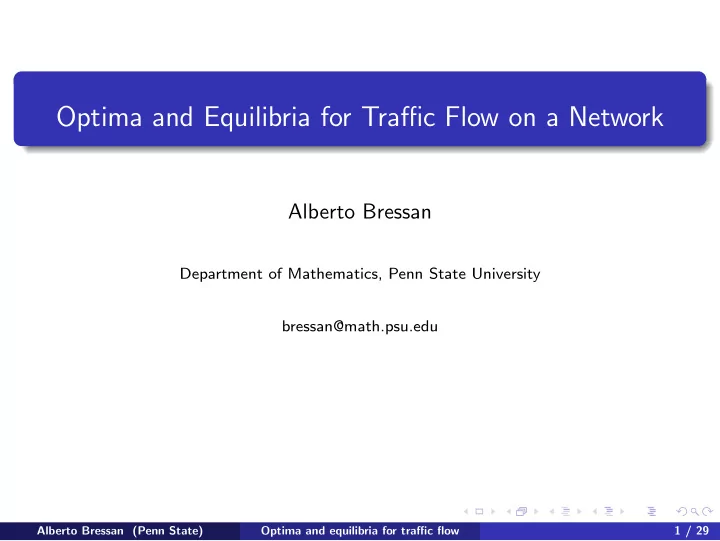 optima and equilibria for traffic flow on a network