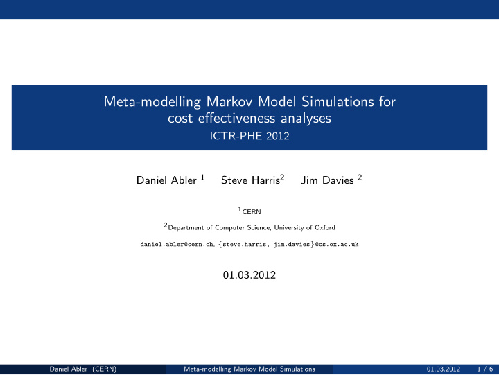 meta modelling markov model simulations for cost