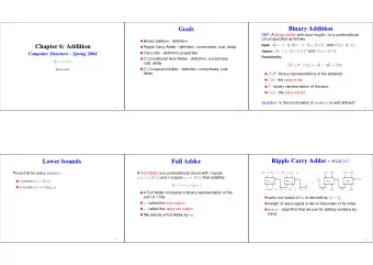 Binary Addition  Goals DEF: A binary adder with input length n is a combinational  circuit