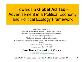 and Political Ecology Framework  ISIS Summit Vienna 2015  THE INFORMATION SOCIETY AT THE CROSSROADS