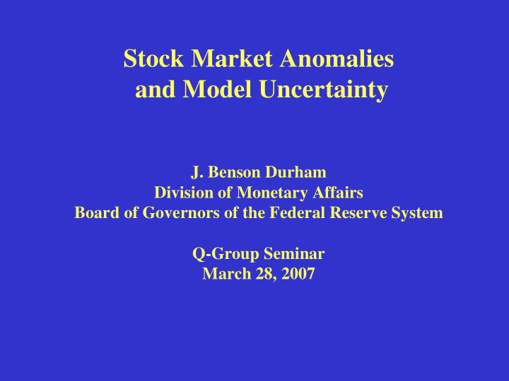 stock market anomalies and model uncertainty