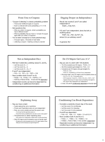 1  Conditional Independence  Random Variable  Two events E and F are called conditionally  A