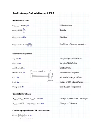 Preliminary Calculations of CPA  Properties of G10  Ultimate stress   32000 psi  ultimate  psi