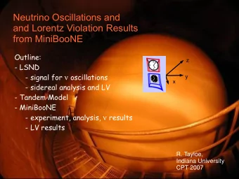 Neutrino Oscillations and  and Lorentz Violation Results  from MiniBooNE  Outline:  z  - LSND -