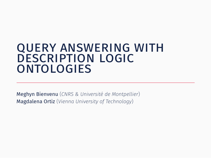 query answering with description logic ontologies