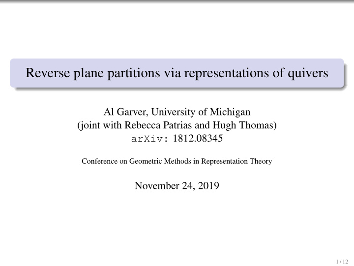 reverse plane partitions via representations of quivers