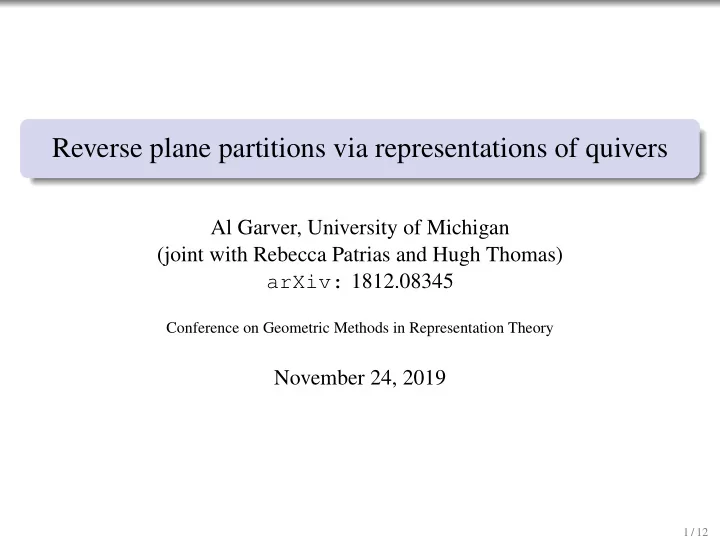 reverse plane partitions via representations of quivers