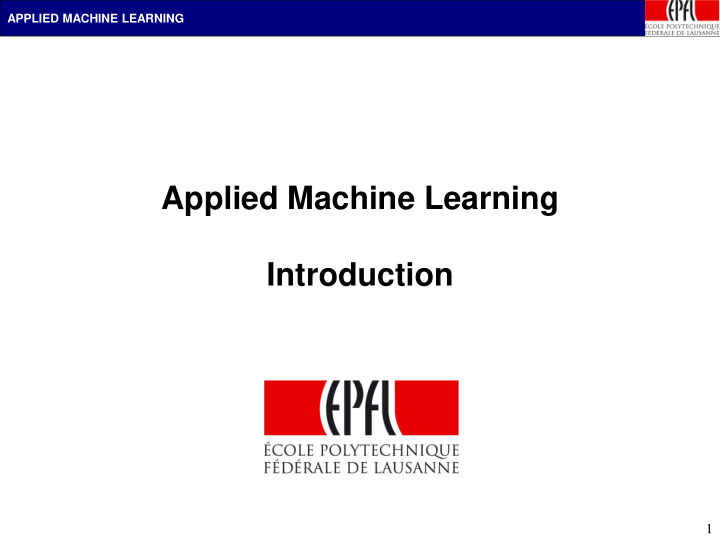 applied machine learning introduction