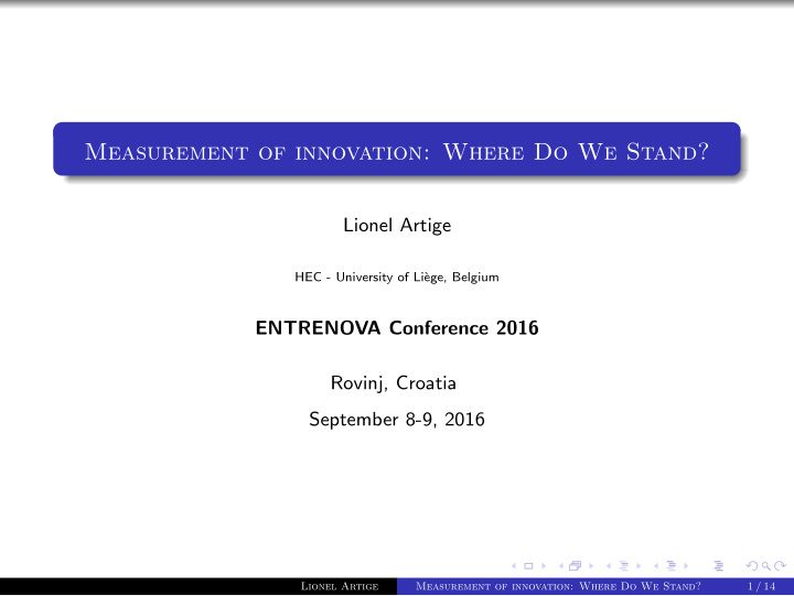 measurement of innovation where do we stand