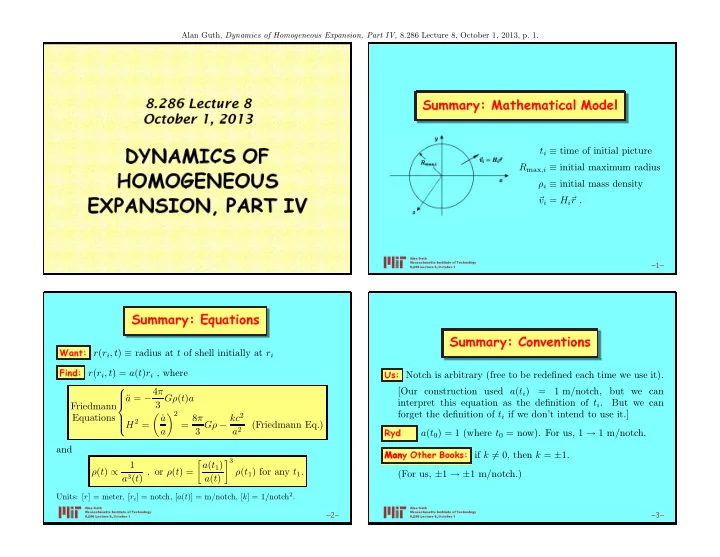 alan guth dynamics of homogeneous expansion part iv 8 286