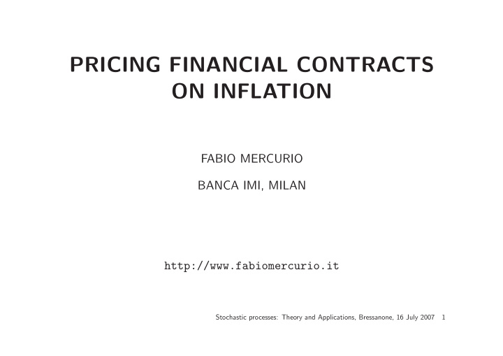 pricing financial contracts on inflation