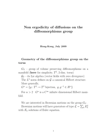 Non ergodicity of diffusions on the  diffeomorphisms group  Hong-Kong, July 2009  Geometry of the