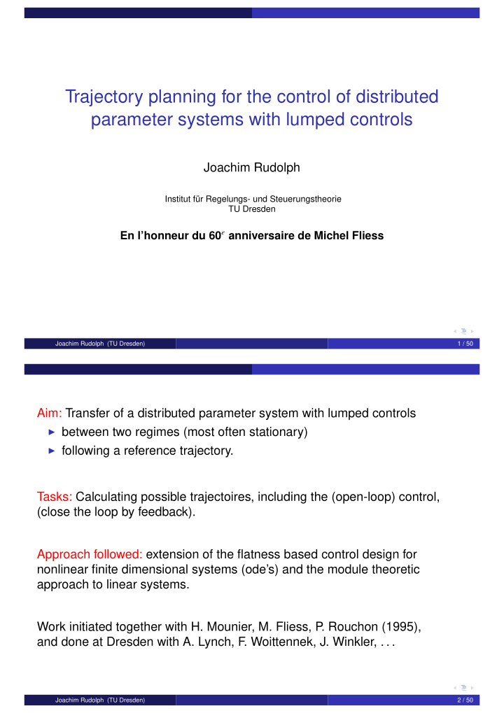 trajectory planning for the control of distributed