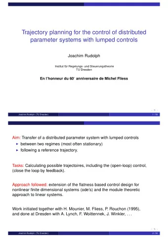Trajectory planning for the control of distributed  parameter systems with lumped controls  Joachim