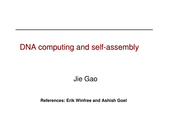 dna computing and self assembly assembly dna computing