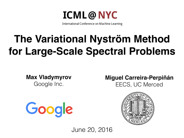 the variational nystr m method for large scale spectral