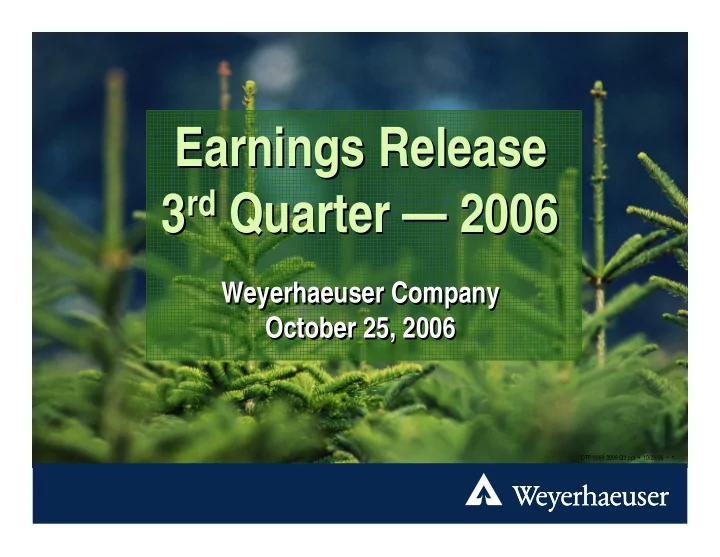 earnings release earnings release 3 rd quarter 2006 3 rd